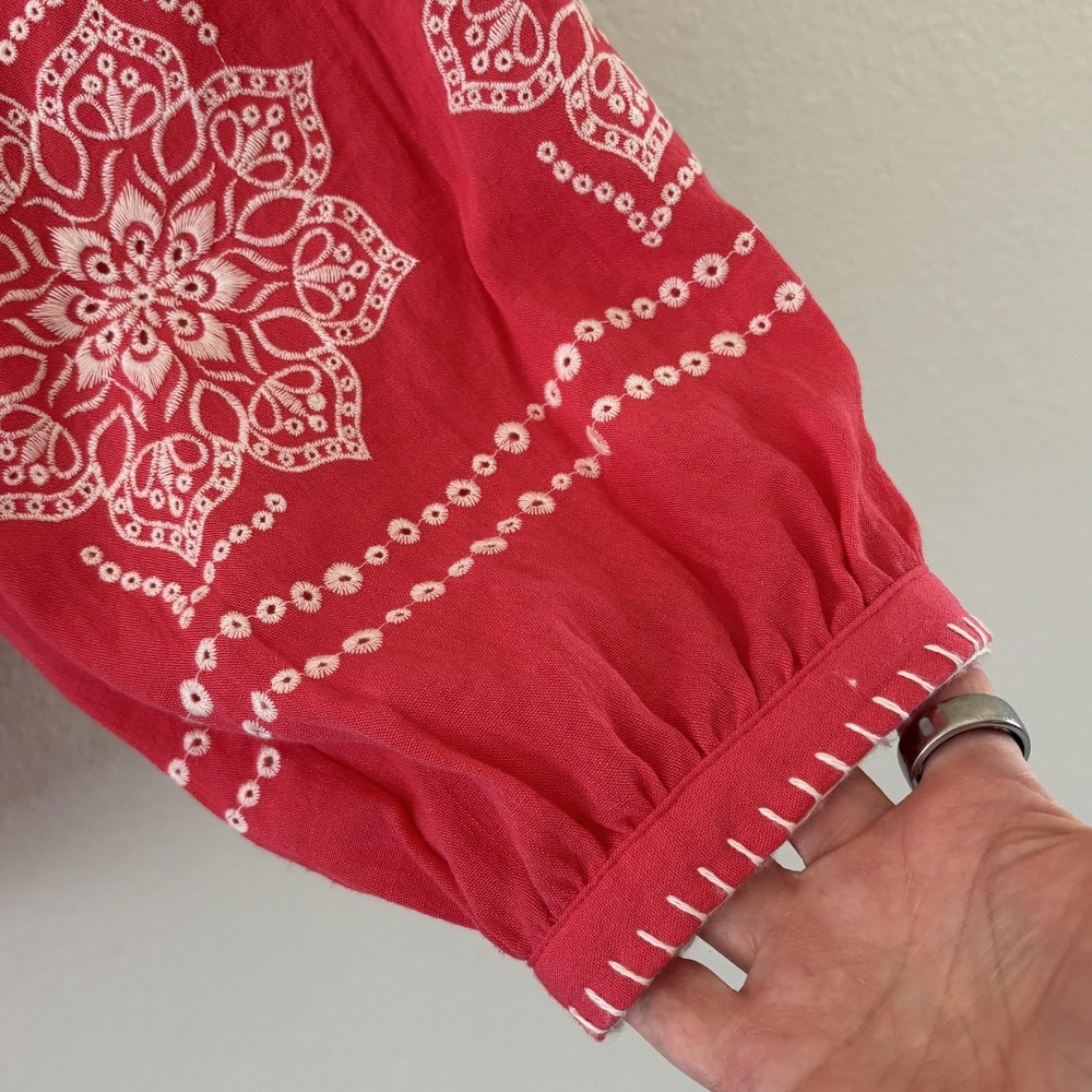 Calypso St. Barth Embroidered Tunic Top Womens Size 1X Pink Boho Peasant‎ Beach - Picture 3 of 8